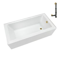 Streamline NAL-5580-BGL 60 in. x 32 in. Acrylic Right-Hand Drain Alcove Bathtub in Glossy White With External Drain in Brushed Gold