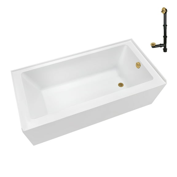 Streamline NAL-5580-BGL 60 in. x 32 in. Acrylic Right-Hand Drain Alcove Bathtub in Glossy White With External Drain in Brushed Gold
