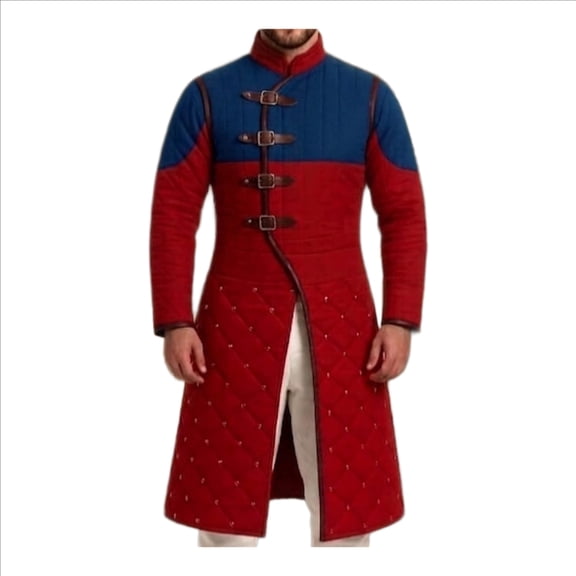 Medieval Thick Padded Red & Blue Gambeson Long Coat