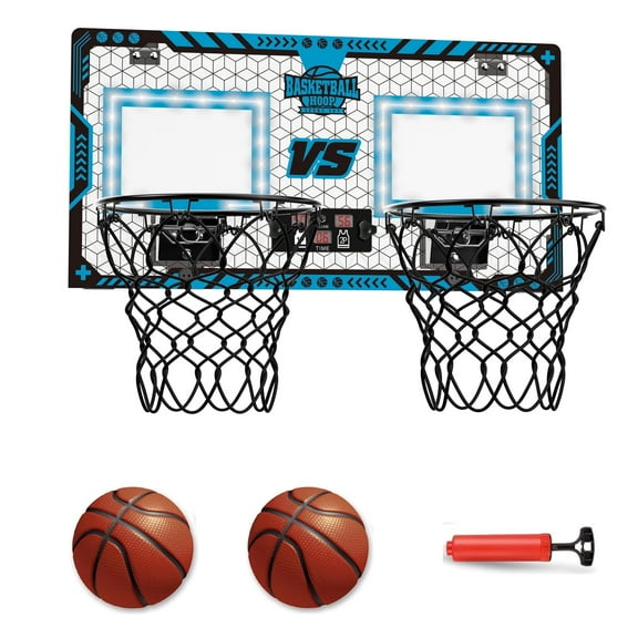Adofi 2 Player Indoor Basketball Hoop for Kids with Electronic Scoreboard, LED Lights, and 2 Balls