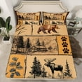 thumbnail image 2 of Manfei Wildlife Deer Bear Child Queen Sheet Sets, Farmhouse Lodge Cabin Flat Sheet, Vintage Rustic Patchwork Queen Fitted Sheet, Breathable Home Decor, 4pcs, 2 of 7