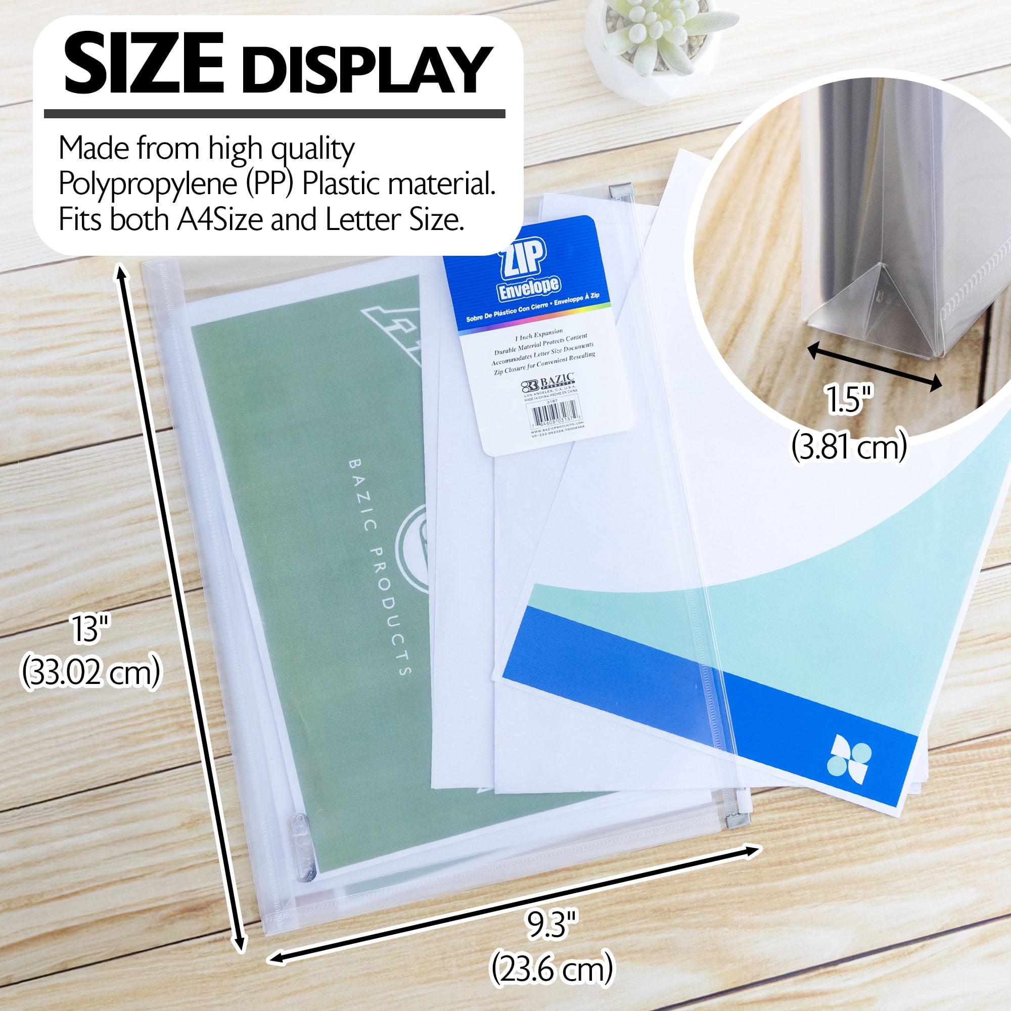 BAZIC Plastic Envelope Poly Envelopes, Clear Folder Zip Closure 24-Pack