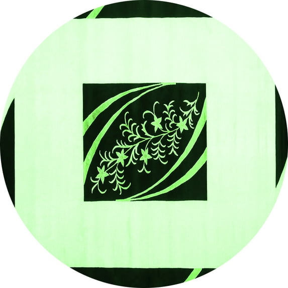 Ahgly Company Indoor Round Abstract Green Contemporary Area Rugs, 5' Round