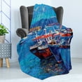 thumbnail image 4 of Country Soft Flannel Fleece Throw Blanket, Sail Boats Ships on the Shore Harbor by the Sea Small Rural Fishing Town Artwork, Cozy Plush for Indoor and Outdoor Use, 50" x 70", Navy Red, by Ambesonne, 4 of 5