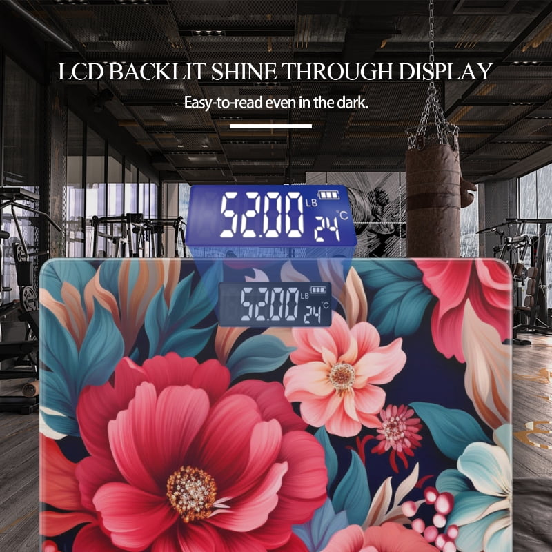 Bathroom Scale, Highly Accurate Digital Body Scale,Precisely Measures Weight up to 400 lbs-Beautiful Floral Pattern With Red And Pink Flowers