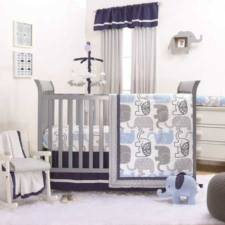 Little Peanut Navy Blue and Grey Elephants 4 Piece Baby ...