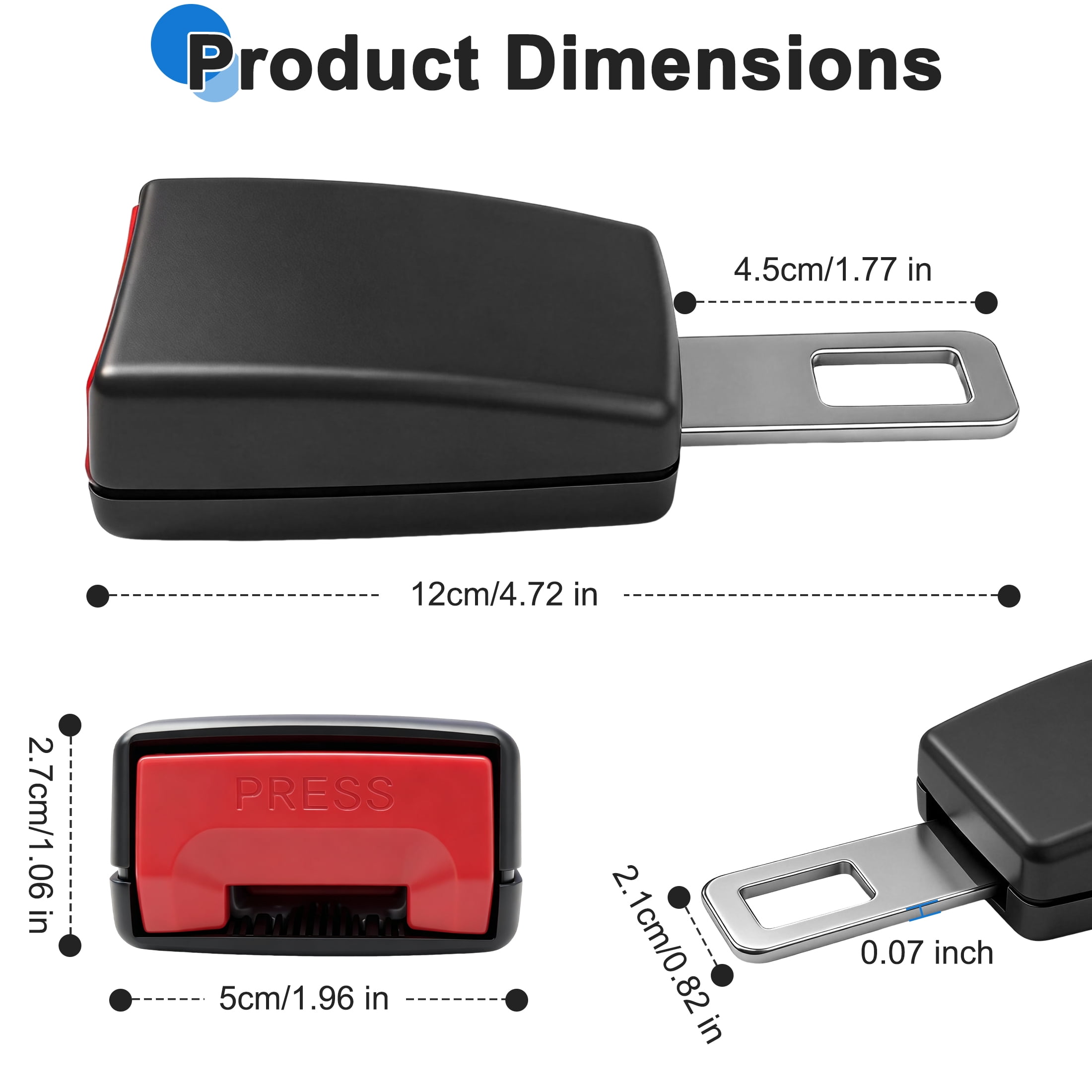 GARITIN Car Seat Belt Extender 2‑Pack, 4.7 Inch Safety Seat Belt Extension with Metal Tongue, Compatible with Most Standard Car Buckles for Pregnant Women, Larger Body Types
