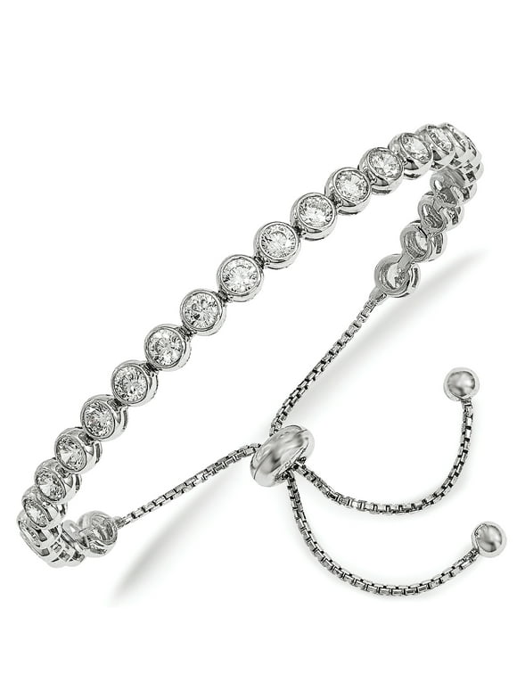 Primal Silver Sterling Silver Rhodium-plated Cubic Zirconia Adjustable Bracelet