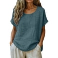 thumbnail image 4 of GZWYHT Cotton Linen Shirts For WomenSolid Shirts Casual Summer Loose Fit Trendy Outfits Gauze Casual Dressy Blouse Outfits Trendy Boho Outfits Crewneck Short Sleeve, 4 of 6