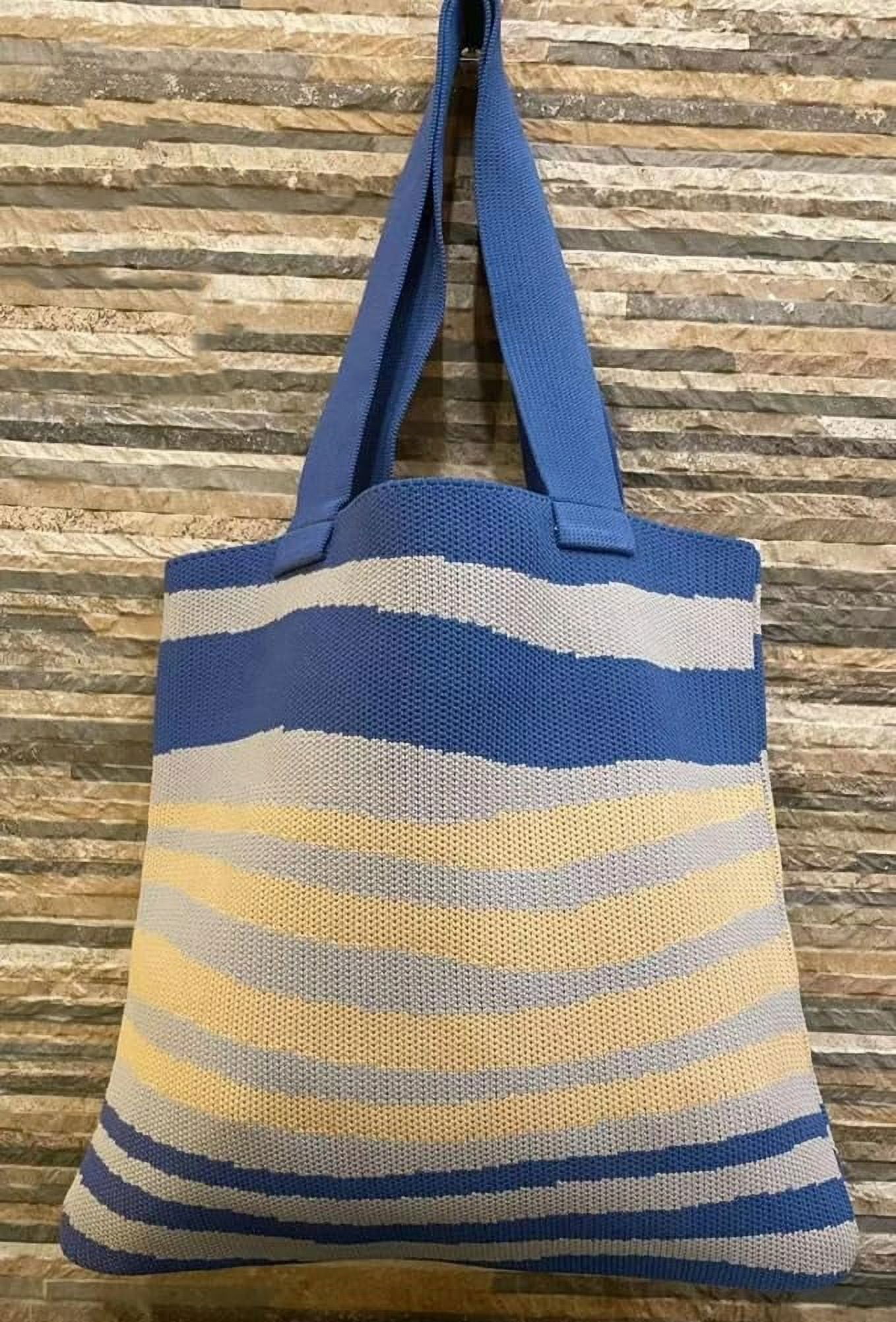 Kukuzhu Crochet Tote Bag for Women Small Cute Stripe Knitted Bag Colorful Pouch Aesthetic Knit Purse Hand Shoulder Bag