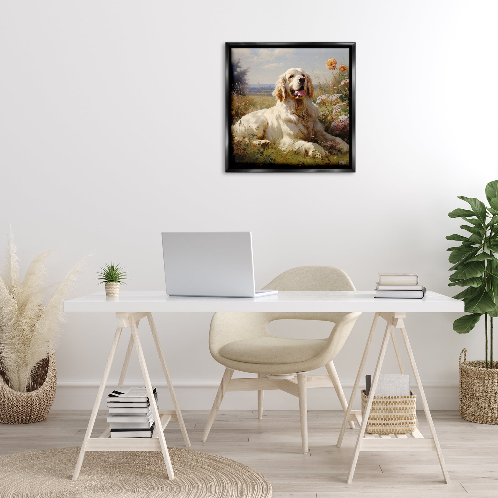 Stupell Industries Calm Golden Retriever Landscape Animals & Insects Painting Black Floater Framed Canvas Art Print Wall Art, 25 x 25
