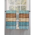 thumbnail image 5 of Farmhouse Light Blue Brown 2 Panel Kitchen Curtains for Windows, Vintage Wooden Striped Bathroom Privacy Curtain, Home Décor Window Treatment for Bedroom/Living Room 55"x45", 5 of 6