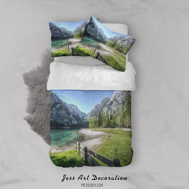 3D Sky Lake Forest Scenery Funda nórdica Juego de cama Funda nórdica Fundas de almohada