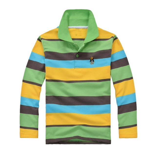Hiiyo Polo pour Garçon à Manches Longues, Polo Rayé Décontracté, T-Shirt Décontracté Confortable pour Enfants