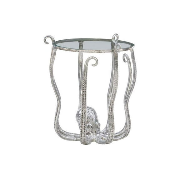 Pemberley Row Aluminum and Glass Silver Table Round Hand Crafted 20"x22" Assembled