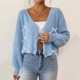 thumbnail image 4 of Womens Heart Cardigan Sweater V Neck Button Front Cardigans Trendy Long Sleeve Lightweight Knit Fall Tops Sky Blue, M, 4 of 7