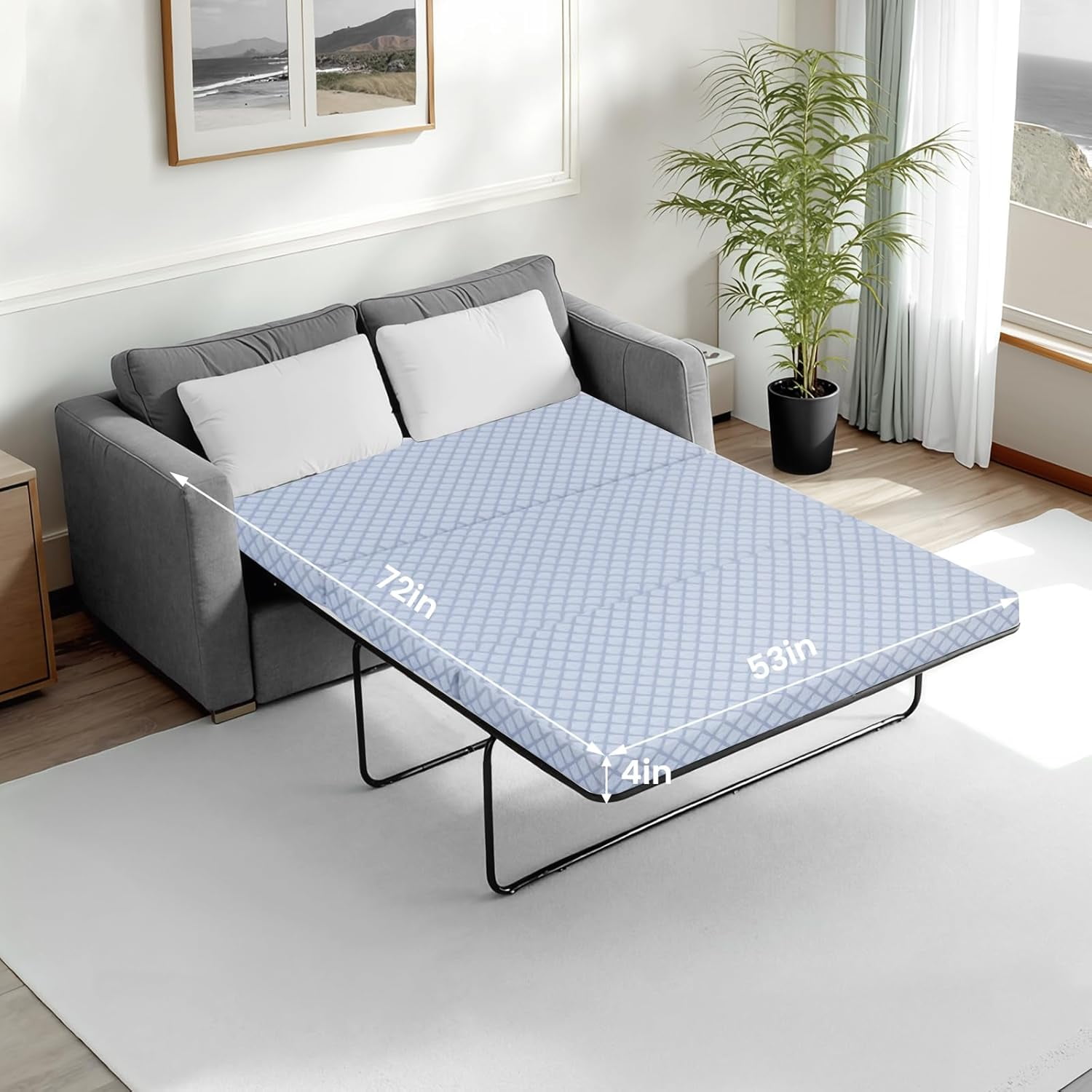 Begonia.K 4 Inch Foldable Memory Foam Sofa Bed Mattress Replacement, Full Size Pull Out Couch for Sleeper and Couch Beds Guest, RV Travel, Camping, 72" L x 53" W x 4" H, Sofa Not Included