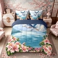 thumbnail image 3 of Manfei Scenic Heron Bedding Comforter Set for Girls Women, Mountain Lake Queen Bedding Sets, Blue Pink Green, Navy Reversible 7pcs, 3 of 6