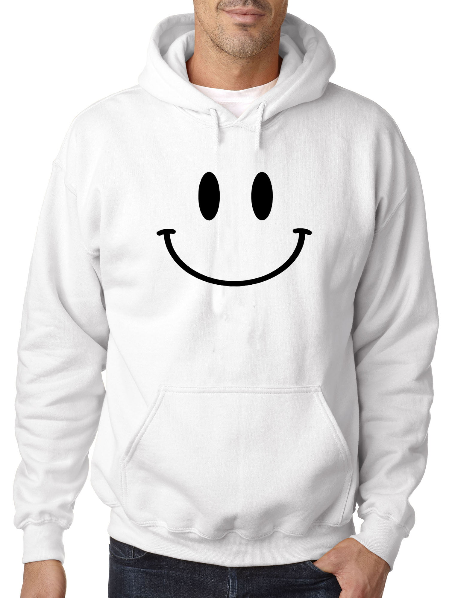 Source One 849 - Adult Hoodie Smiley Face Smile Happy Sweatshirt Small White