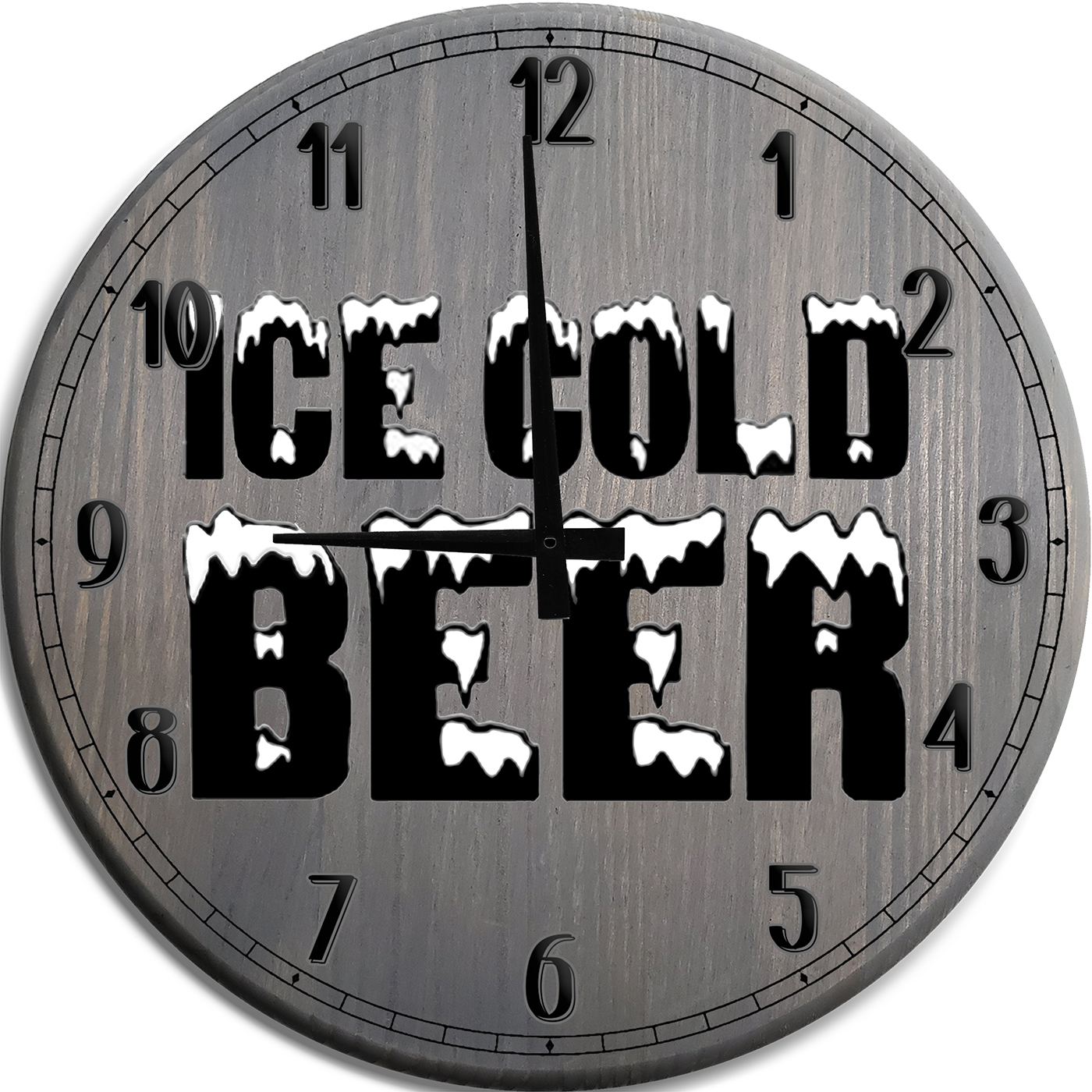 Large Wall Clock Ice Cold Beer Frozen Man Cave Wall Decor Barnwood Gray 14 inch wall decor
