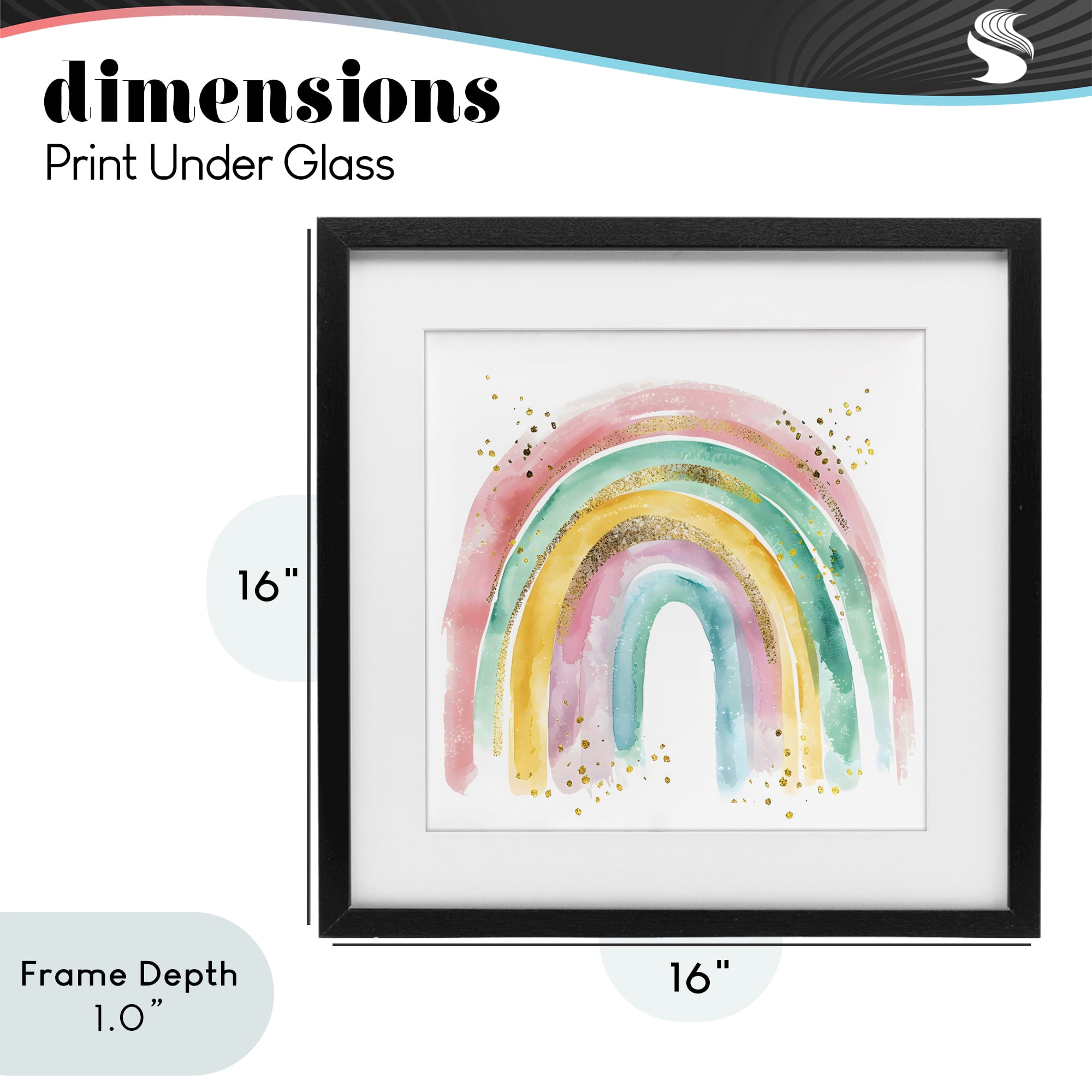 Stupell Industries Pastel Rainbow with Gold Accents Black Framed Print Under Glass, design by Creative Studio