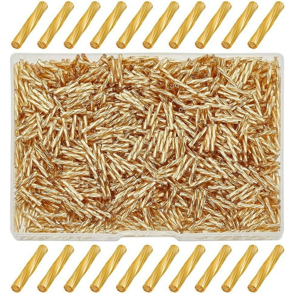 1000Pcs Twiste Bugle Beads 12mm Gold Tube Beads Glass Seed Spacer Beads Small Craft Beads