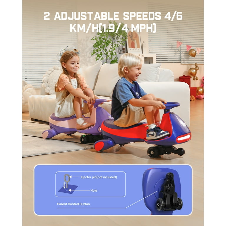 Kids Electric Wiggle/Swing Ride-On Car - 12V, 2-Speed, Bluetooth, Flashing Wheels (Blue)