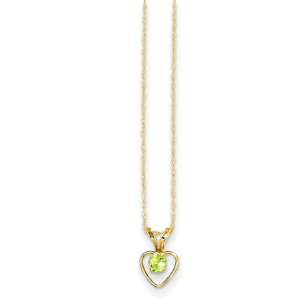 - 14k Yellow Gold Madi K 3mm Peridot Heart Birthstone Necklace