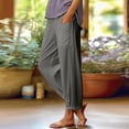 thumbnail image 2 of Womens Cotton Linen Pants Summer 2026 Dressy Casual Elastic High Waisted Loose Fit Straight Wide Leg Lounge Trousers Dark Gray L, 2 of 6