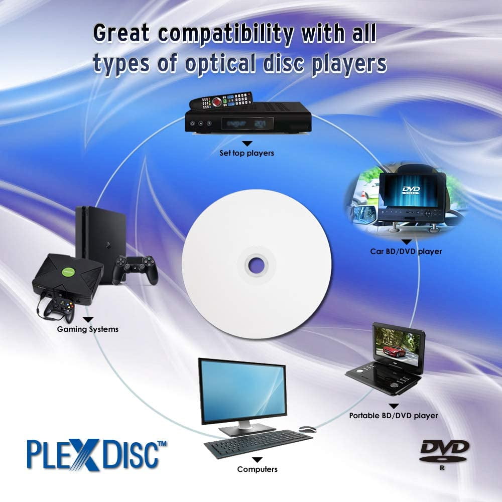 PlexDisc 632-C14 16x 4.7 GB Liquid Defense Plus White Inkjet Hub Printable DVD-R, Pack of 50