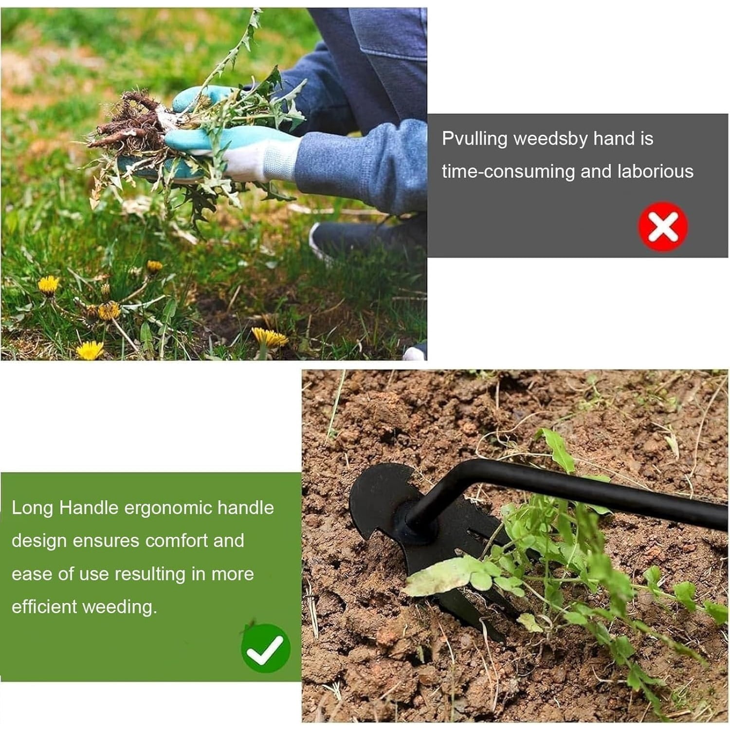 4 Teeth Garden Weed Pulling Tool, Weeding Garden Tool, Manual Garden Weeding Tool with Long Handle for Yard and Farm