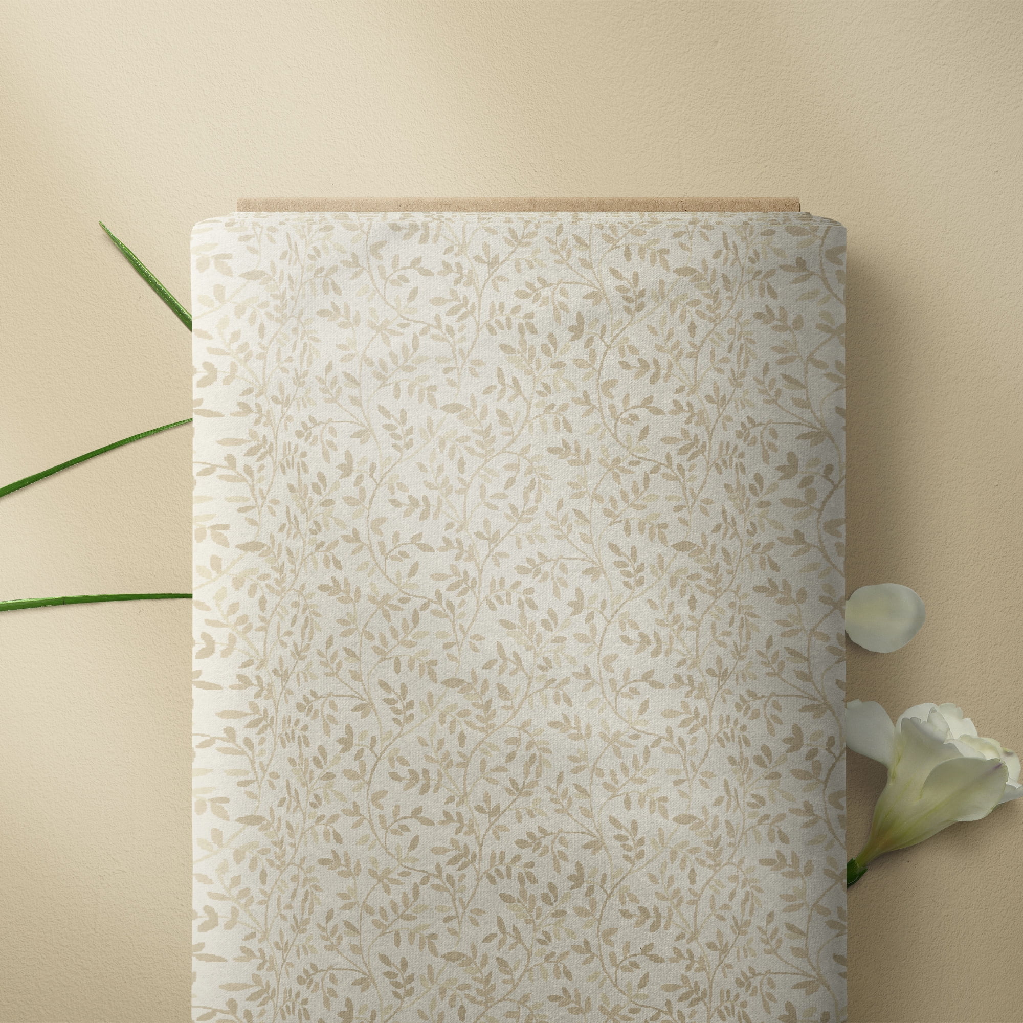 Waverly Inspirations Cut by the Yard 100% Cotton Italian Leaves, Biscotti , 44" Wide for Quilting & Sewing