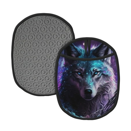 

Naloa Purple Sky Wolf Silicone Pot Holders Oven Mitts Heat Resistant Hot Pads Non Slip Pot Holder for Kitchen Baking and Cooking 9.4 x 7.5 Inches