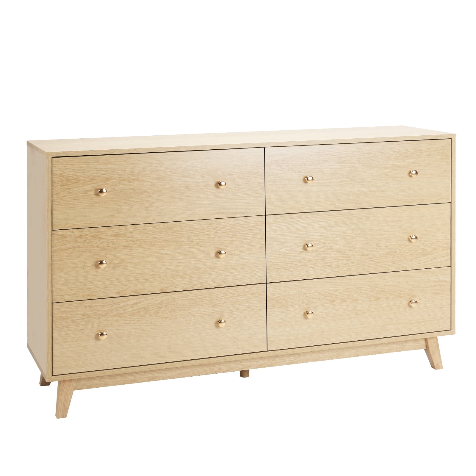 KFFKFF 6 Drawer Wooden Dresser, Chest of Drawers with Sliding Mechanism and Anti-Tip Safety, Modern Minimalist Storage Organizer for Bedroom, Living Room, Hallway, or Entryway, Light Wood Finish