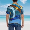 thumbnail image 4 of Honeii Stained Glass Ocean Wave Print Men’s Hawaiian Shirt,Classic Button-Down Short Sleeve Shirt, for Beach, Vacation, and Outdoor Activities,XX-Large, 4 of 7