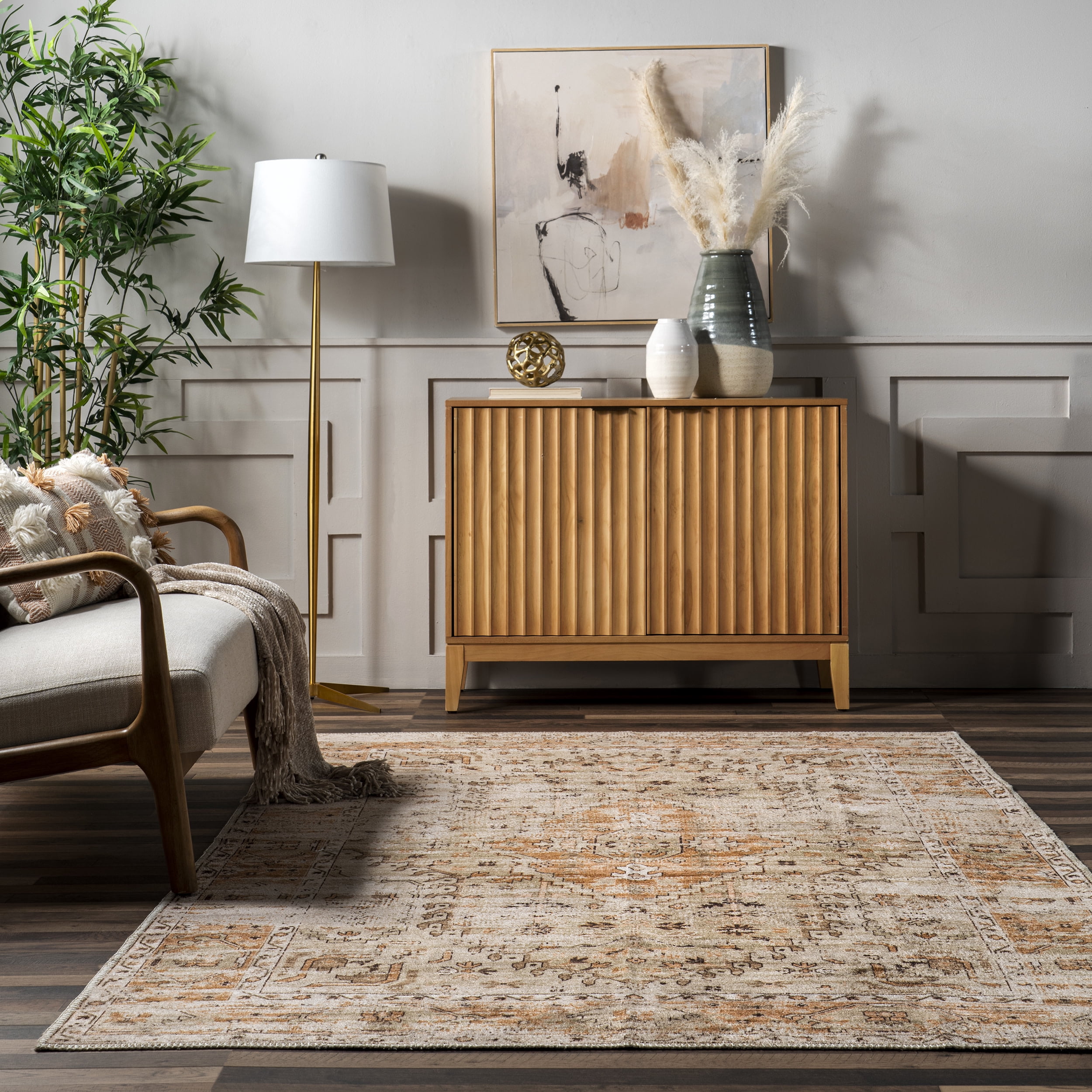 nuLOOM Aada Persian Machine Washable Area Rug, 4' x 6', Beige