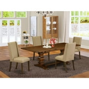 HomeStock Suburban Soiree 5-Pc Wood Dining Table Set ith Chair?S Legs & Dark Khaki Linen Fabric Chairs For Dining Room Set f 4 & Kitchen Dining Room Table - Antique Walnut