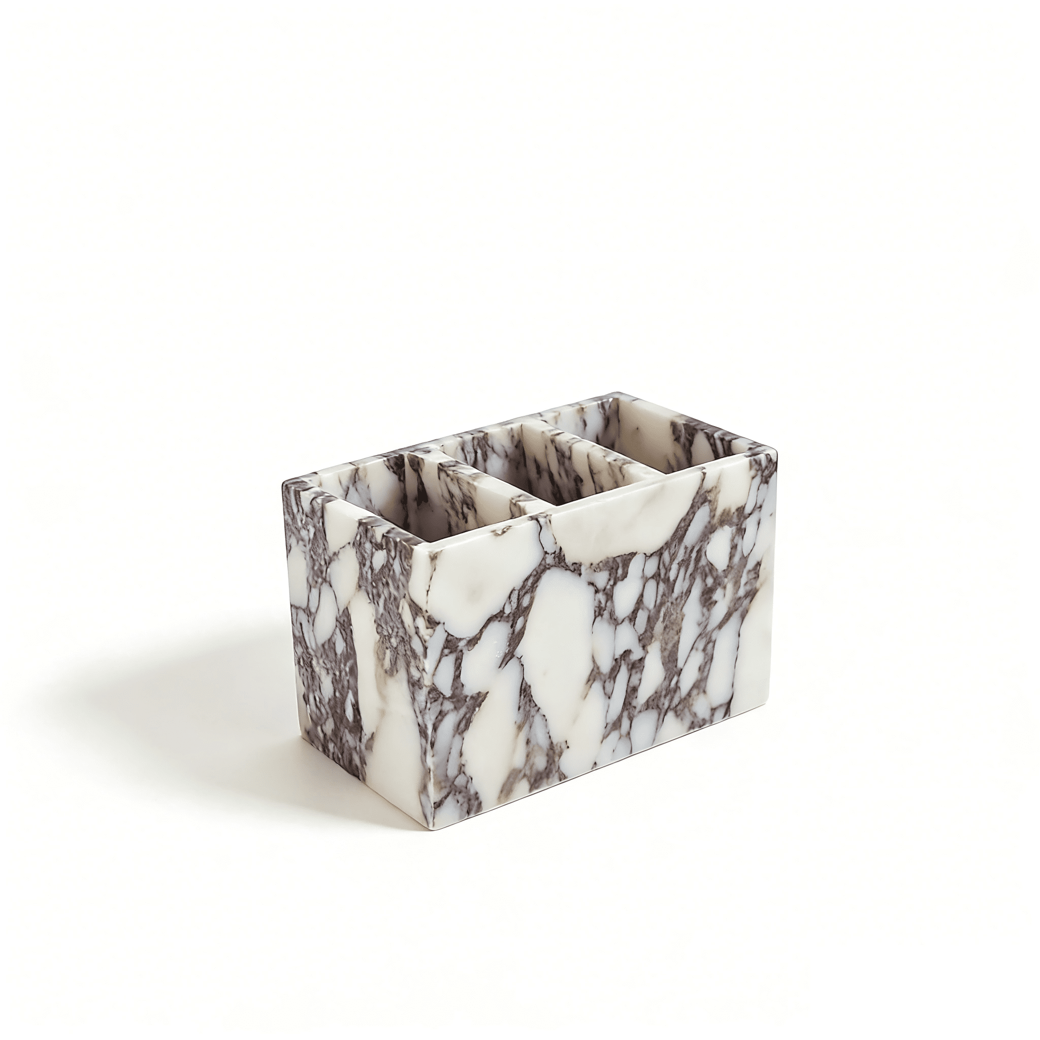 Artisanal Abode Marble Pen Holder, White Stone Rectangular Desktop Organizer, Office Study Makeup Brush Storage, Home Desk Decor, Minimalist Design, Durable Marble Accessory
