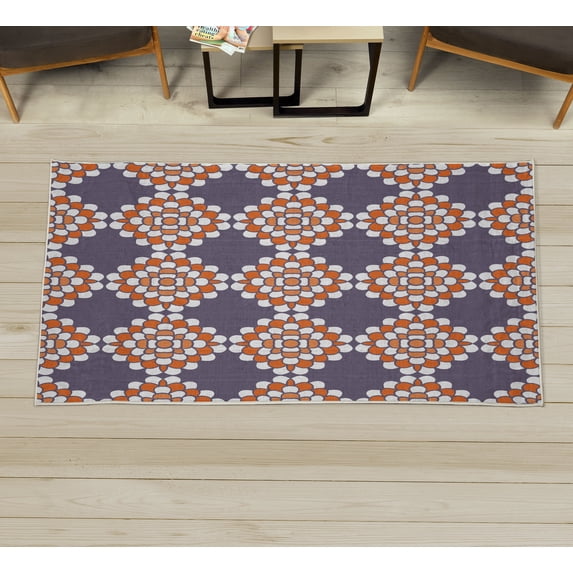 Floral Decorative Rug, Abstract Horizontal Lines Geometric Bold Thin Stripes Ocean Themed Illustration, Quality Carpet for Bedroom Dorm and Living Room, 6 Sizes, Burnt Orange, by Ambesonne
