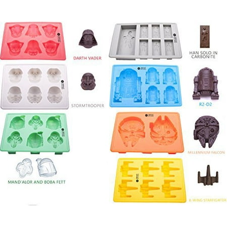 Set of 8 Star Wars Silicone Chocolate Candy Mold Ice Cube Tray by Vibrant Kitchen - Create Cake Toppers Jello Bath Bombs and Soaps - Best Gift with bonus