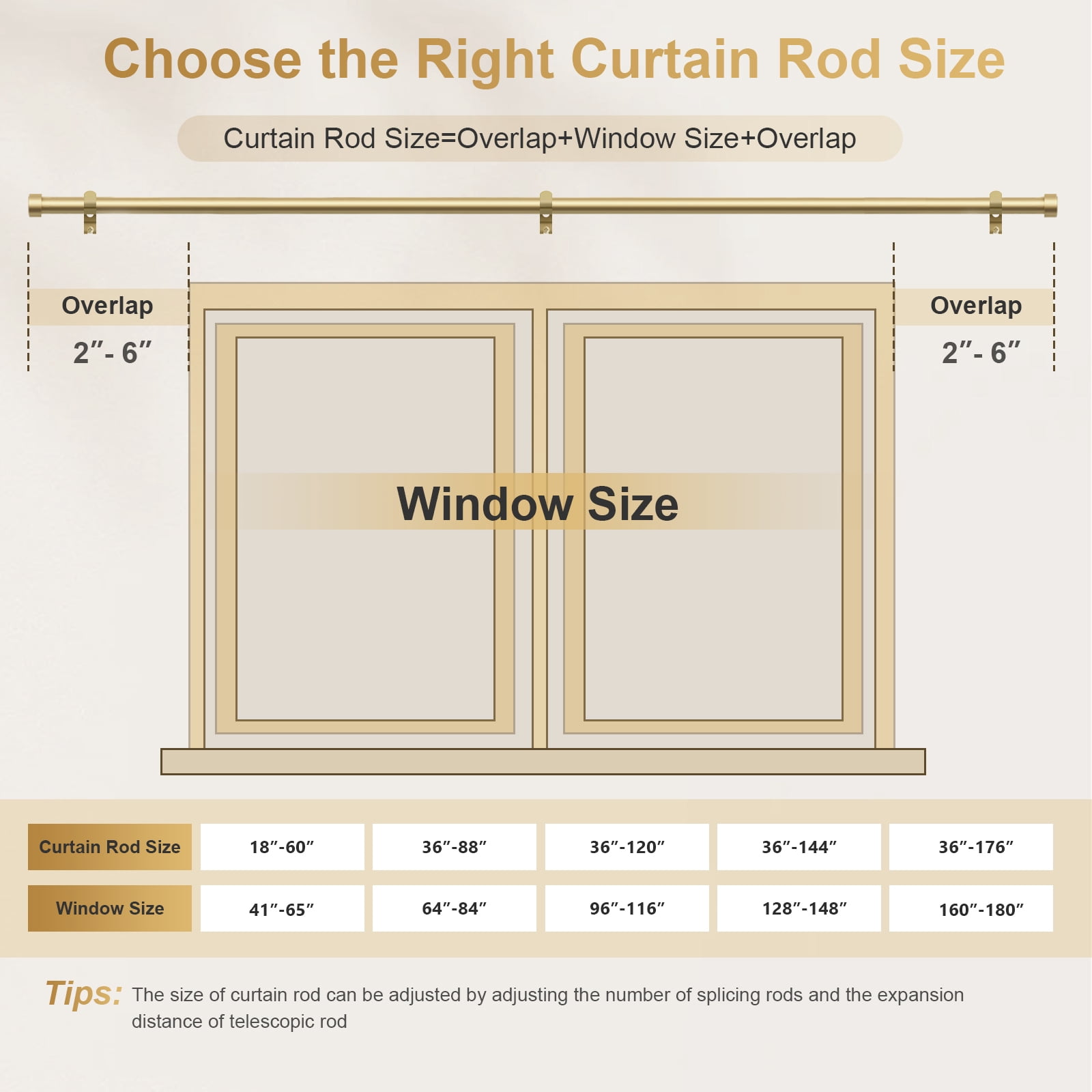 HEI! DEAR 1" Adjustable Gold Curtain Rod Heavy Duty with Solid Aluminum Finials,18-60"