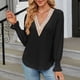 thumbnail image 5 of Blusas Sueltas Blusas de otoño con dobladillo de encaje Blusas básicas de mujer de color sólido Traje de vacaciones de manga larga Cgtredaw Negro Xxl para Mujer, 5 of 6