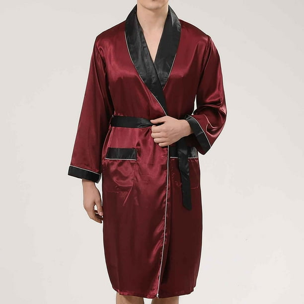 Batas de hombre Ropa de dormir Solido Casual Mangas largas con cordones Colorblock Home Pocket Long Pijama Robe Shorts Odeerbi ODB 2