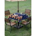 thumbnail image 3 of Outdoor Tablecloth with Umbrella Hole and Zipper, Gingerbread Navy Blue Square Table Cloth 60x60 Inch Waterproof Tablecloth, Christmas Winter Snowflake Picnic Table Cover for Patio Camping, 3 of 7