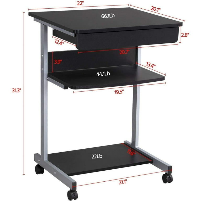 Bilot Mobile Compact Computer Desk Cart for Small Spaces Work