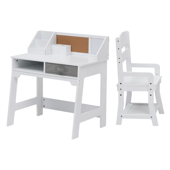BouPower Student Desk and Chair Combo,Height Adjustable Children's Desk and Chair Workstation with Drawer and Hutch for Home,School