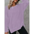 thumbnail image 2 of ZOELNIC Womens Waffle Knit Crewneck Sweatshirts Long Sleeve Side Slits Casual Pullover Sweatshirt Tops, M, 2 of 6