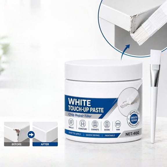 Wood Repair Paste, 40G White Furniture Touch Up Paste with Brush, Professional Wood Filler and Wall Repair Cream for Tables Cabinets and Wooden Floors