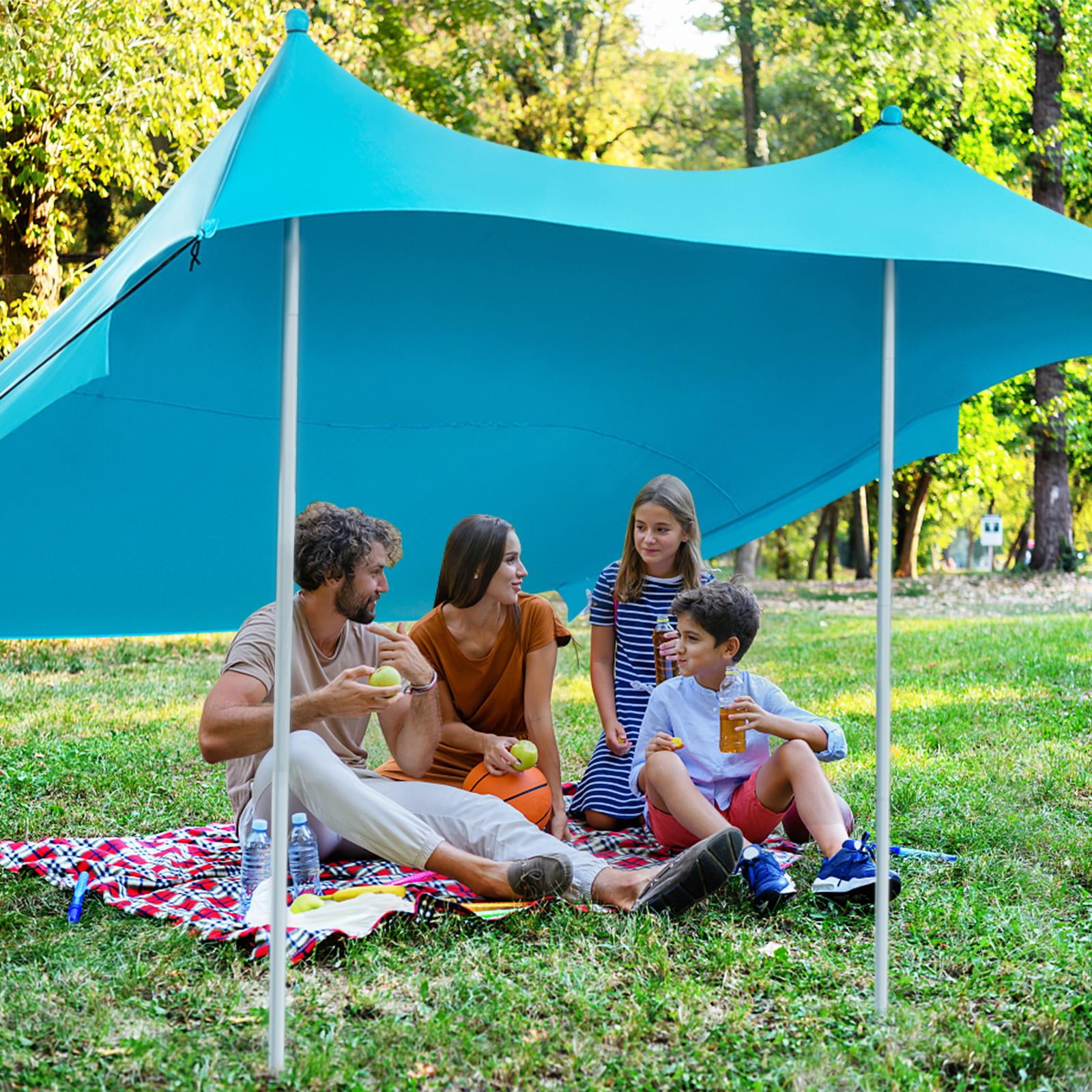 Zimtown Beach Tent Canopy w/ 4 Poles Sandbag Anchors 10'x10' Blue