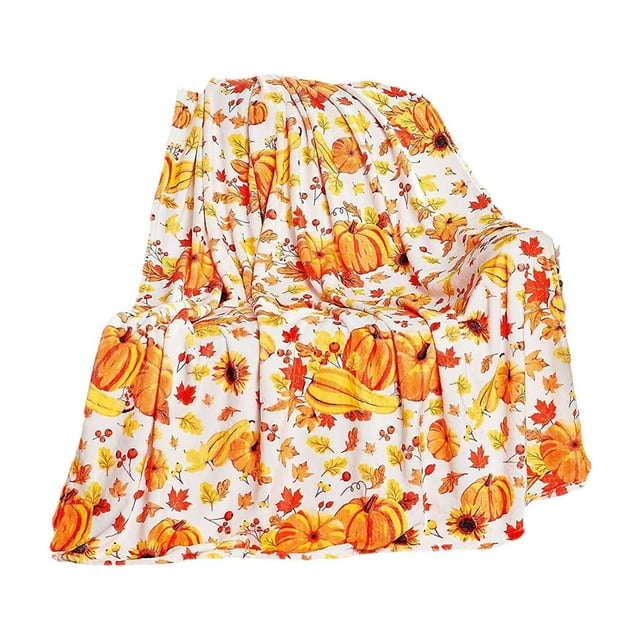 Fasiaou Blanket Pumpkin Sunflower Pattern Printed Throw Blanket Nap Blanket Travel Portable Quilt, Thanksgiving Decorations Autumn Decor, Farmhouse Fall Decor(Orange)